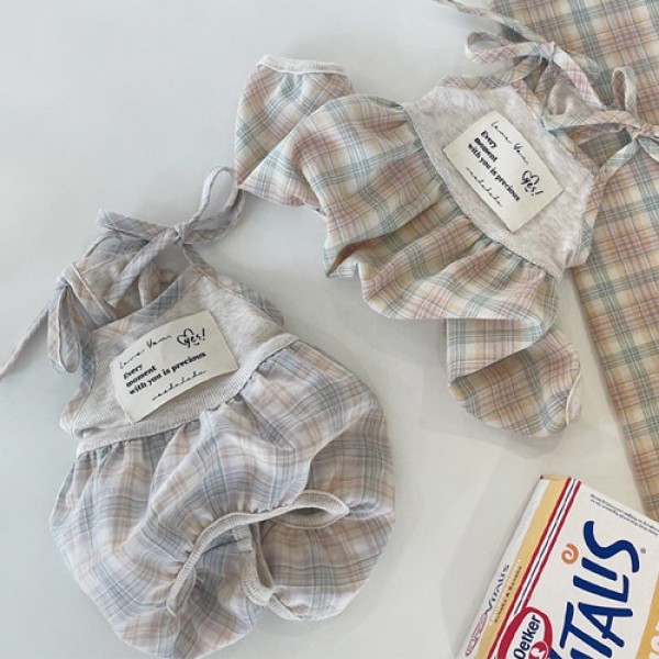페오펫몰,[우다다다] Oatmeal Pumpkin Romper 오트밀체크 펌킨 롬퍼