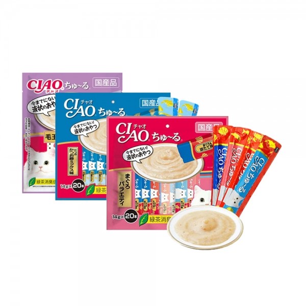 페오펫몰,이나바 챠오 츄르 버라이어티 20p (헤어볼케어/참치/가다랑어&가츠오부시)