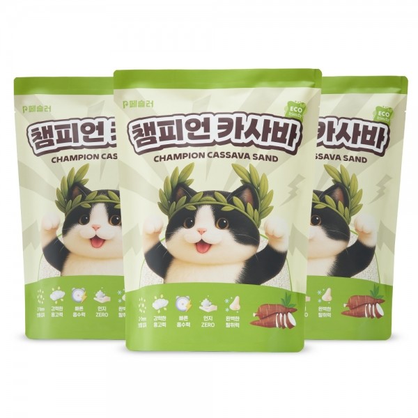 페오펫몰,페슬러 챔피언 카사바 고양이 모래 4.5kg x 3개입 (1박스)