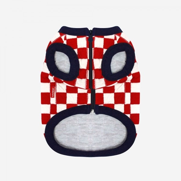 페오펫몰,CHECKERBOARD SLEEVELESS ZIPUP-RED(누빔집업)