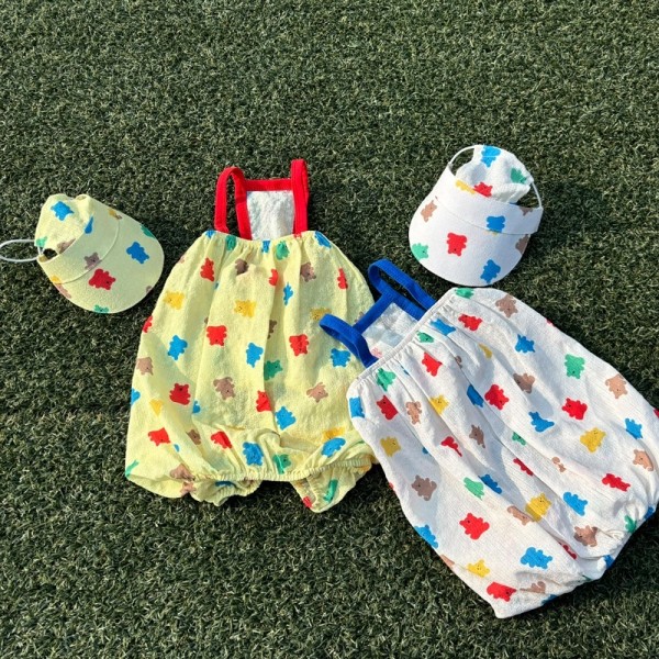 페오펫몰,해피댕댕 젤리곰 썬캡&올인원 (2color) 강아지 모자 여름옷