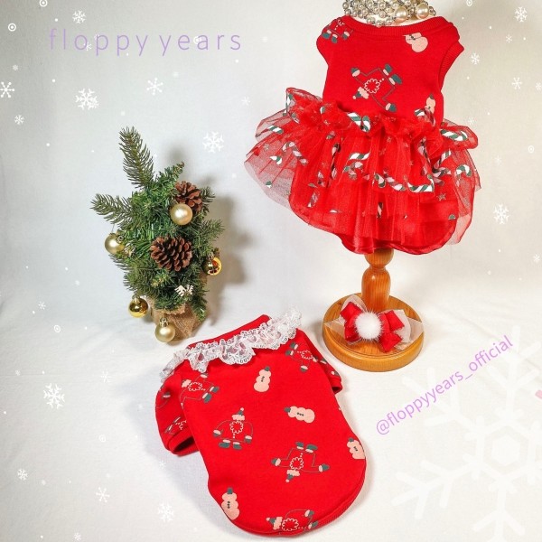 페오펫몰,[감사특가]크리스마스 화이트레이스 강아지 스웻셔츠,애견티셔츠,크리스마스애견옷