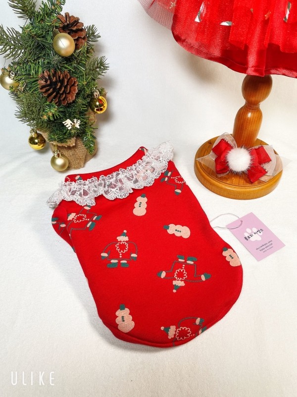 페오펫몰,[감사특가]크리스마스 화이트레이스 강아지 스웻셔츠,애견티셔츠,크리스마스애견옷