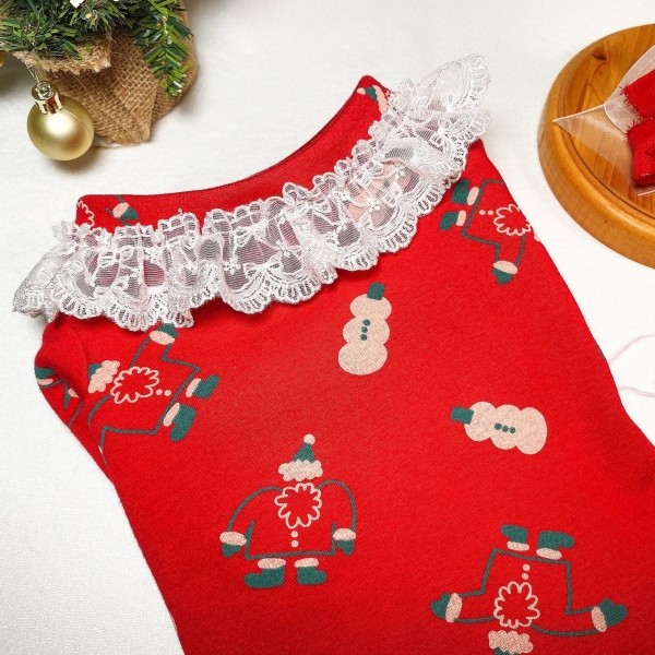 페오펫몰,[감사특가]크리스마스 화이트레이스 강아지 스웻셔츠,애견티셔츠,크리스마스애견옷