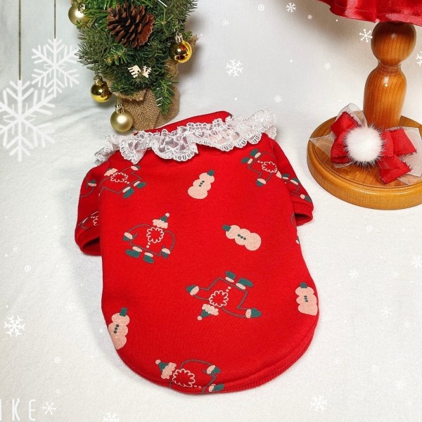 페오펫몰,[감사특가]크리스마스 화이트레이스 강아지 스웻셔츠,애견티셔츠,크리스마스애견옷