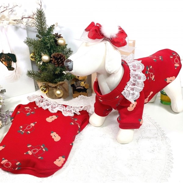 페오펫몰,[감사특가]크리스마스 화이트레이스 강아지 스웻셔츠,애견티셔츠,크리스마스애견옷