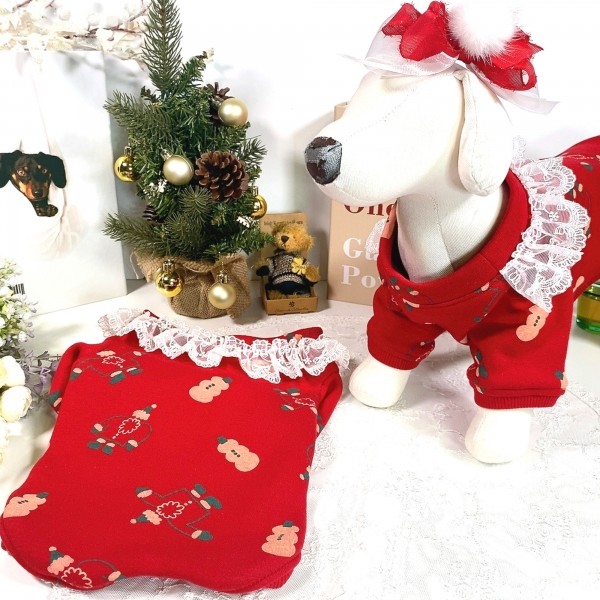 페오펫몰,[감사특가]크리스마스 화이트레이스 강아지 스웻셔츠,애견티셔츠,크리스마스애견옷