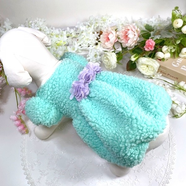 페오펫몰,[꽃길특가]멜론벌룬 플리스 강아지드레스 뽀글이드레스,강아지후리스,강아지옷