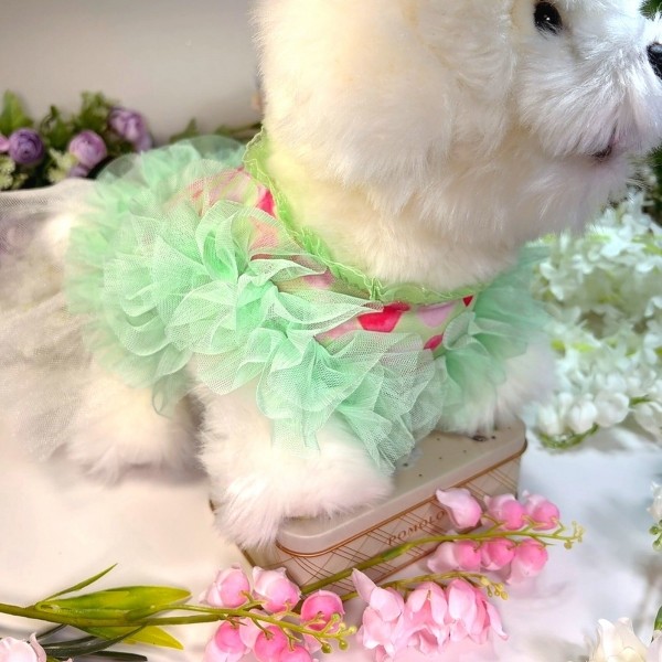 페오펫몰,[꽃길특가]하트그린프릴 강아지드레스,강아지여름원피스,생일파티드레스