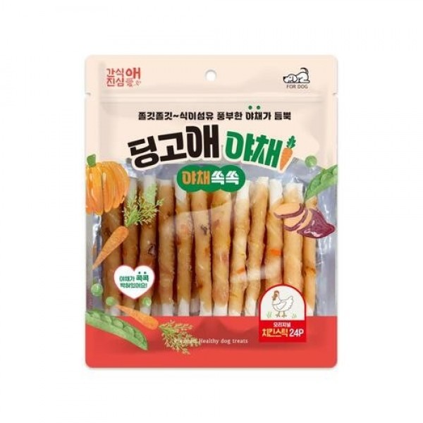 페오펫몰,개과천선 딩고애야채 강아지 간식 딩고오리지널 딩고스틱 S 치킨 오리 개껌 24P 치석제거