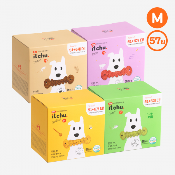 페오펫몰,[댕썸머특가][핏펫] 잇츄 오리지널 강아지 덴탈껌 특대용량 M 57개입 (옐로우/그린/브라운/꿀잠츄)