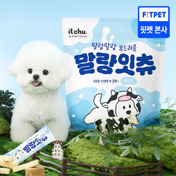 페오펫몰,[핏펫] 말랑잇츄 부드러운 강아지 덴탈껌 대용량 45개입 2종 택 1(밀크맛/딸기우유맛)