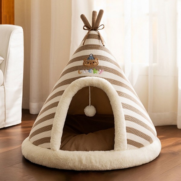 페오펫몰,딩동펫 고양이 꼬깔 럭키 베어 숨숨 보온 쿠션 하우스