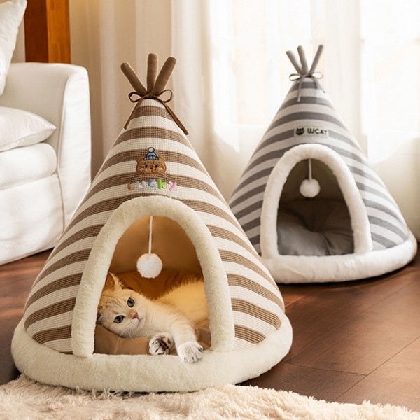 페오펫몰,딩동펫 고양이 꼬깔 럭키 베어 숨숨 보온 쿠션 하우스
