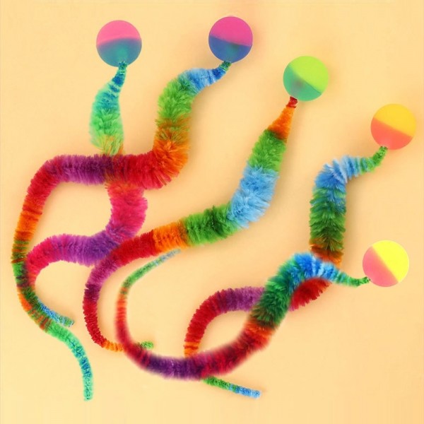 페오펫몰,딩동펫 고양이 무지개 탱탱볼 지렁이 장난감 5종 세트